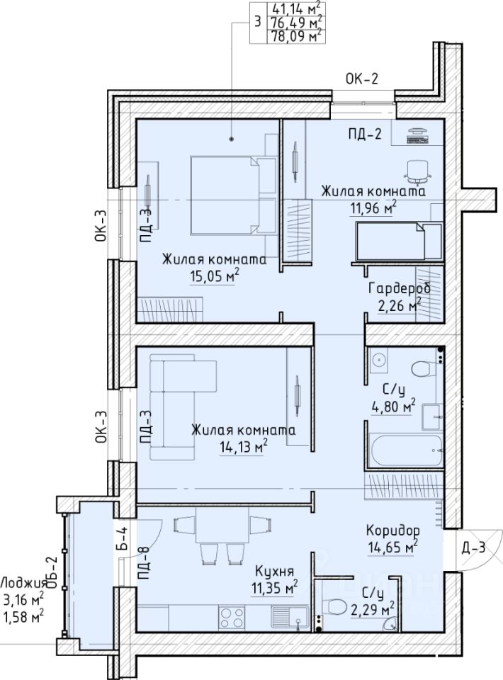 планировка квартиры 80 м2